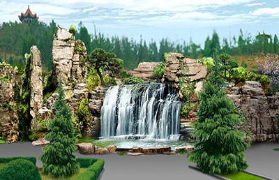 塑石假山瀑（bào）布效果圖